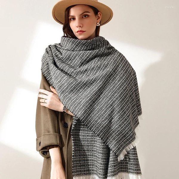 Schals Mode Imitation Kaschmir Frauen Vintage Plaid Streifen Schal Winter Warme Schal Lange Wrap Stricken Süße Casual Weibliche Dicke Decke