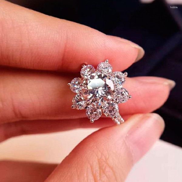Anéis de cluster 14k ouro branco moissanite anel mosan diamante d cor vvs1 casamento feminino / noivado / aniversário / aniversário / festa / presente dos namorados