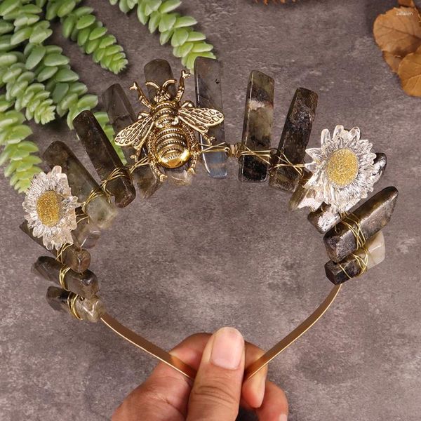 Haarspangen Rohkristall Krone Die Bienengöttin Handgefertigte Tiaras Stirnband Zubehör Blumen Haarbänder Modeschmuck Partygeschenke