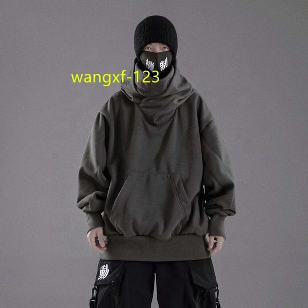 Özel Yüz Kapağı Maskeli Hoodie Erkekler için Sokak Giyim Hip Hop Katı Pamuk Yüksek Yakası Boyun Beltlenk Büyük Boy Ninja Hoodies