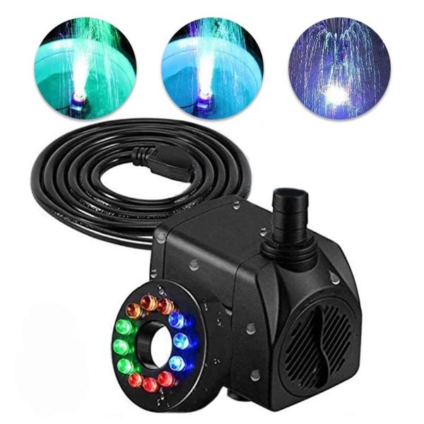 Mini bomba de agua eléctrica LED con luces coloridas Fuente de bajo ruido para exteriores Bomba de agua ajustable Bomba de fuente para decoración del hogar Rhivn