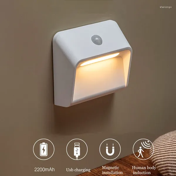 Luci notturne Luce a led Ricarica USB Corridoio Corridoio Bagno WC Sensore Lampada di emergenza Guardaroba Armadio Libreria Induzione