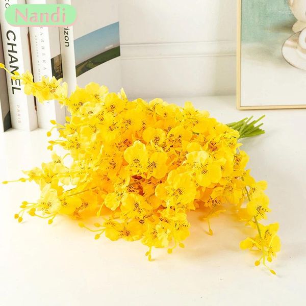 Flores decorativas simuladas dança buquê de orquídea soja oncidium flor falsa casa mesa de jantar quarto exibição conjunto decoração