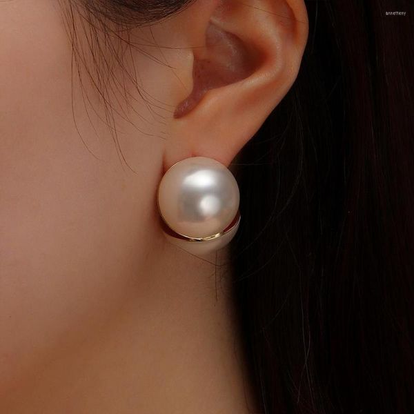 Orecchini a bottone con perle finte per ragazze, rotondi, bianchi, simulati, gioielli alla moda da donna