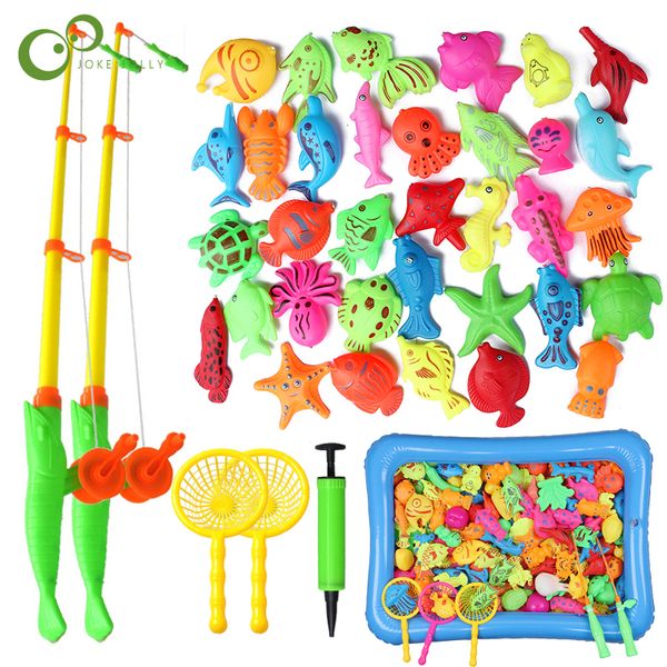 Intelligence Toys 56pcs Kids 'Fishing Toy Conjunto de brinquedos de água para barra magnética de bebê e peixe com brinquedos esportivos ao ar livre de piscina inflável para crianças 230412