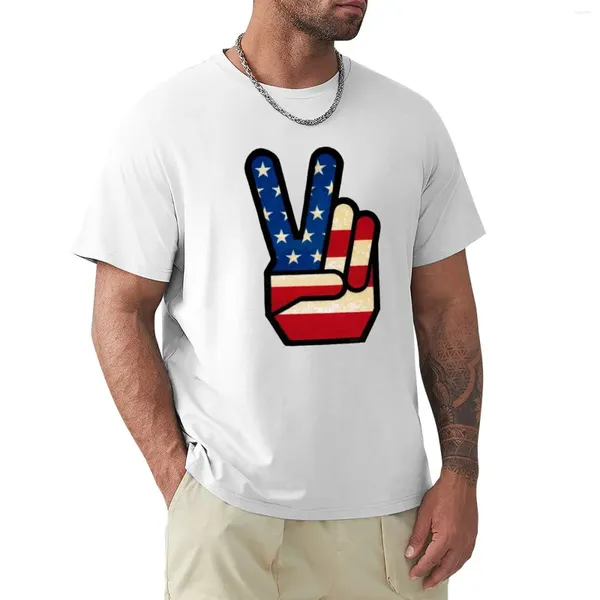 Erkek tank üstleri vintage barış işareti parmaklar Amerikan bayrağı tişört erkek tişört yaz kıyafetleri
