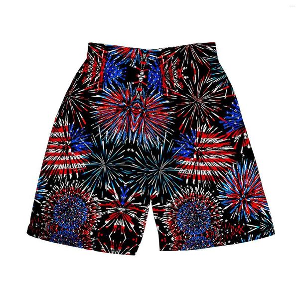 Pantaloncini da corsa Pantaloni da spiaggia grafici da uomo Casual 3D Fourth Of July Flag Pattern Retro Cu Lino da uomo