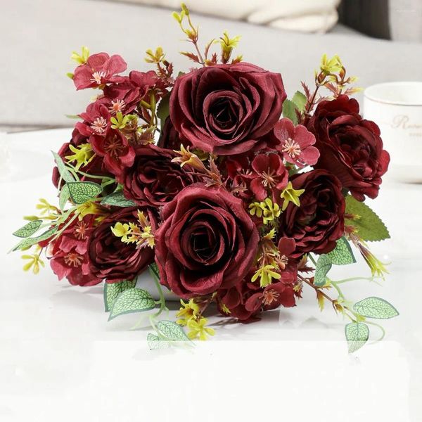 Fiori decorativi Bouquet di rose artificiali Matrimonio con fiori finti Regalo di San Valentino Balcone Decorazione del giardino Simulazione Arancione