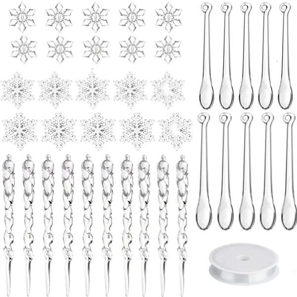 Decorações de Natal 40 PC Natal Floco de Neve Pingente Decoração de Árvore de Natal Ornamento Acrílico Gelo Pendurado Cristal Luz Decoração de Festa de Casamento 231113