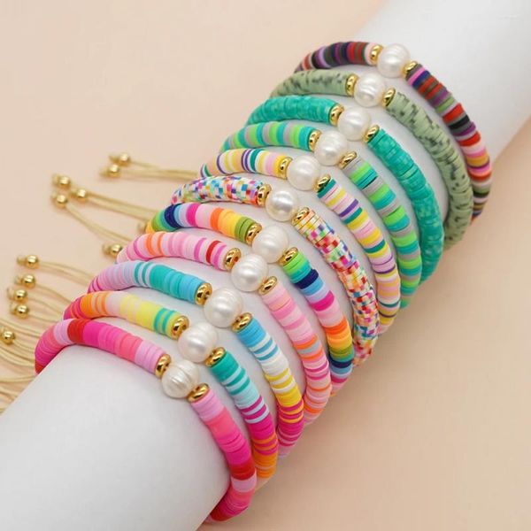 Strand Bohobliss Renkli Kil Bileklik Kadınlar İçin Tek Tatlı Su İnci Cazibesi Dantel Up Pulseras Mücevher Moda Takı