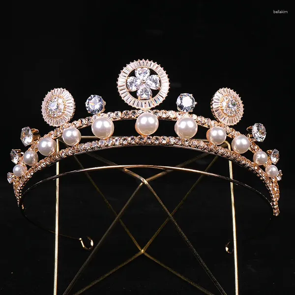 Haarspangen Braut-Tiaras Retro funkelnde Strass-Perlenkrone Frauen Hochzeit Kopfbedeckung Schmuck Zubehör