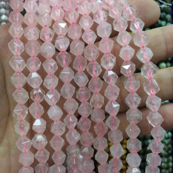 Pedras preciosas soltas facetadas contas de pedra de quartzo rosa natural espaçador diy para fazer joias fio 15