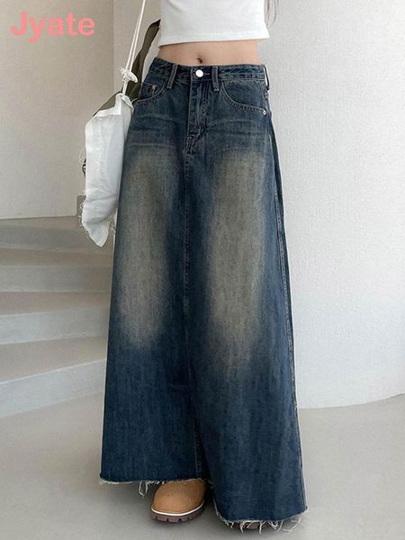 Röcke Jyate Vintage Maxi Denim Damen Y2k Grunge Streetwear Taschen Chic Lang Damen Lässig Harajuku Ästhetisch Faldas 230413