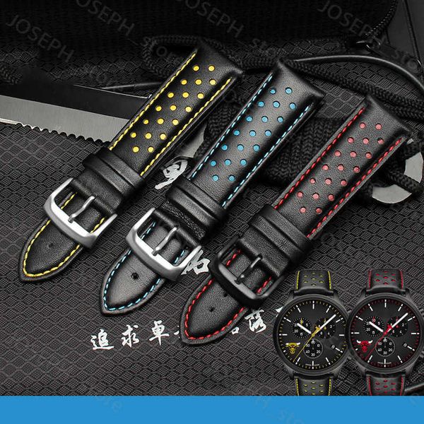 Andere Modeaccessoires 20 22mm echtes Lederarmband Charm Lederarmband Sportuhrenarmband Herren Armbanduhren Band Gürtel Schwarz Blau Rot Stich J230413