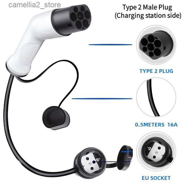 Acessórios para veículos elétricos 16A EV Carregador Tipo 2 para shuko soquete ev conversor de plugue EVSE Chagring Adaptador EV carregador para carro elétrico atual Q231113