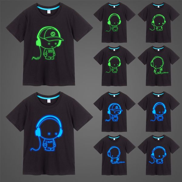 Camisetas masculinas meninos meninas música impressão noctilucência camisetas luminosas de verão masculino garoto de festas de festas de neon clube de festas night punk tops tees 230413