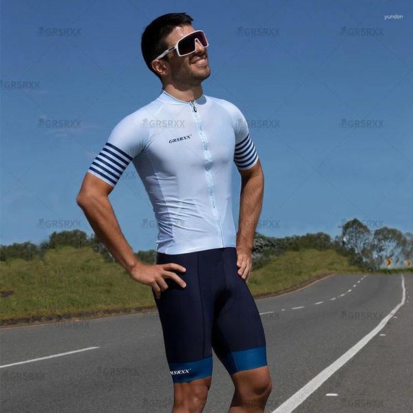 Conjuntos de corrida de manga curta camisa de ciclismo para homens e mulheres terno de uma peça profissão triathlon magro roupas de bicicleta zíper de comprimento total