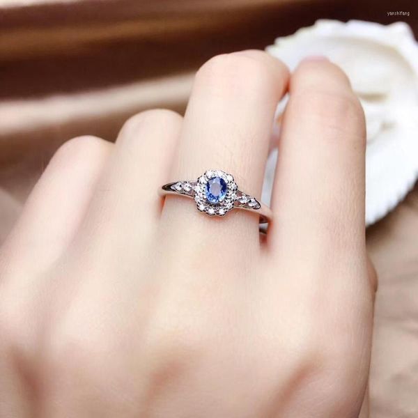 Cluster-Ringe Ozeanblauer Saphir-Edelstein-Ring für Frauen-Schmuck-natürliches Edelstein-echtes 925 Silber-Verlobungs-Sommer-Geschenk-Geburtsstein