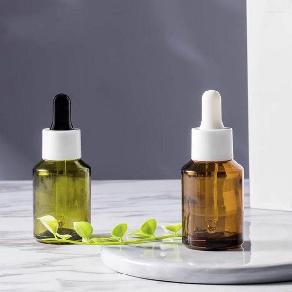 Bottiglie di stoccaggio Flacone contagocce in vetro verde e ambrato cosmetico di lusso all'ingrosso 30ML