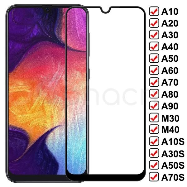 Vetro di protezione completo per Samsung Galaxy A10 A20 A20E A30 A40 A50 A70 protezione schermo temperato M10 M20 M30 M40 pellicola di vetro