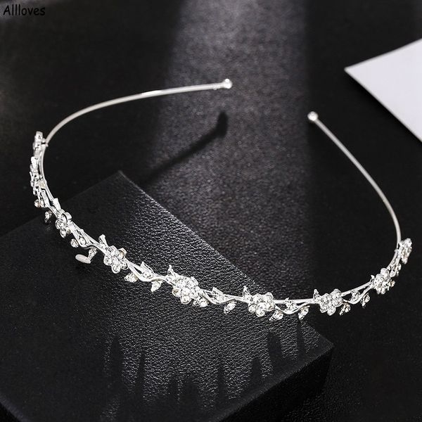 Trendy argento strass fiori copricapo da sposa tiara fascia da sposa principessa corona accessori per capelli damigelle d'onore gioielli donne copricapo regalo CL2161