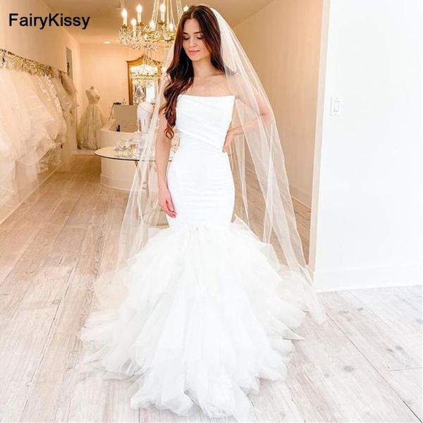 Abito da sposa Altri abiti FairyKissy Elegante raso Tulle Sirena senza maniche senza spalline Bianco Principessa Abiti da festa per le donne 2023Altro