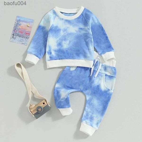 Set di abbigliamento Moda Primavera Autunno Neonato Neonato Set di abbigliamento per bambina Tie Dye Stampa Felpe a maniche lunghe Pantaloni R231113