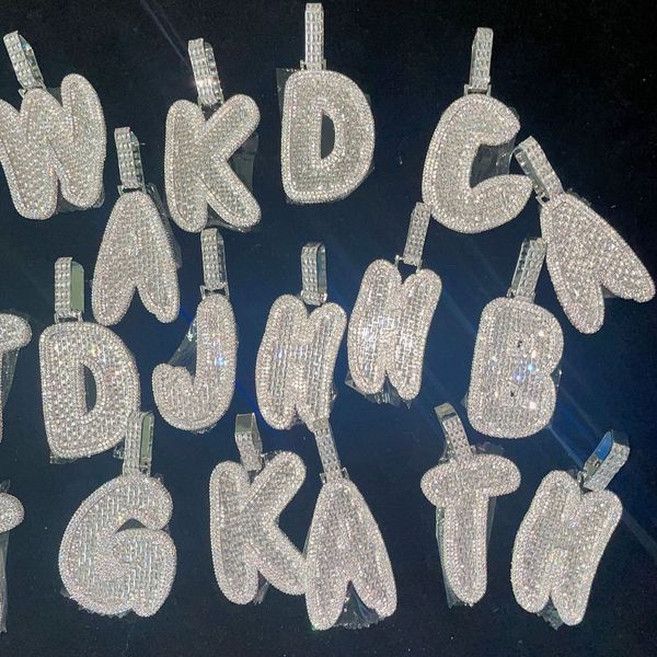 A-Z Iced Out Baguatte Custom Name Letters Letter Pendant Big Size Золотой серебряный цвет Nacklace для мужчин хип-хоп украшения с 3 мм 24-дюймовой веревочной цепи