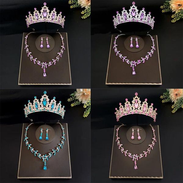Cabelo clipes de luxo colorido jóias de noiva Conjuntos de noiva Tiara coroas colar de brindes para mulheres Acessórios para mulheres dubai