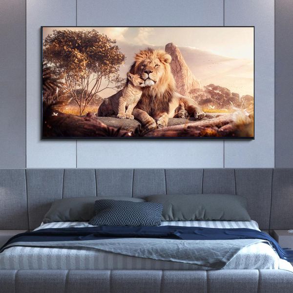 Big Bnd Small Lion Coccole Tela Pittura Poster Stampa Nordic Wall Art Picture For Living Room Home Decor Decorazione Frameless