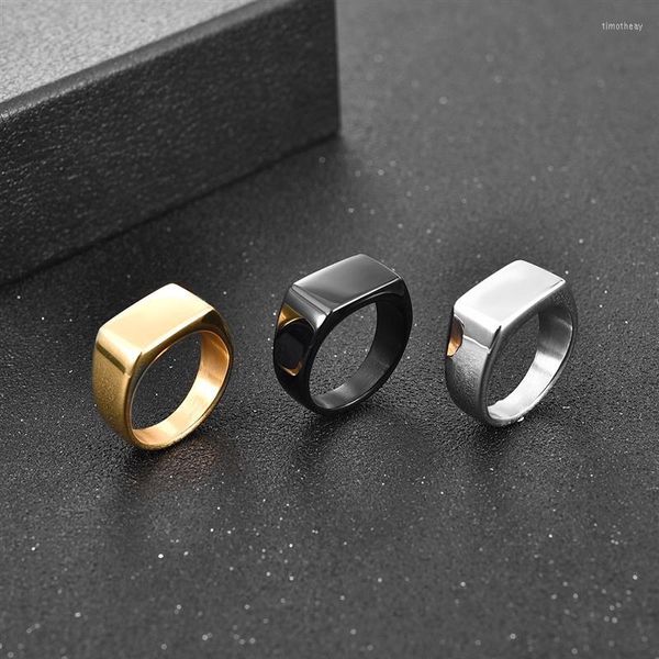 Cluster Ringe Mode Männer Ring Edelstahl Einfachen Stil Schwarz Golden Silber Farbe Quadrat Charme Hiphop Männlichen Schmuck Party Geschenk