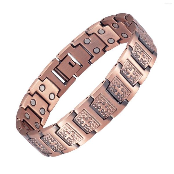 Link pulseiras magnéticas masculino cobre pulseira 8.85 polegadas 99.9% pulseira sólida com ímãs duplos tamanho ajustável perfeito