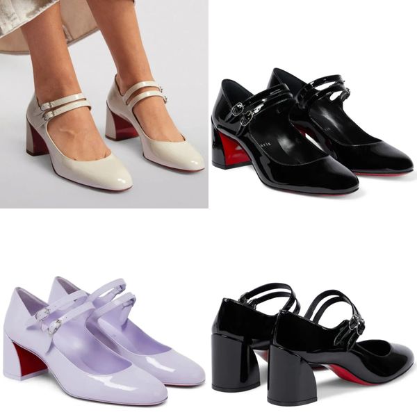 Damen-Sandalen, luxuriöse High Heels, Miss Jane-Schuhe, Lackleder, Schnallenschuhe, hochwertige, klobige Plateau-Absätze, Lady Mary Jane-Kleiderschuhe, 55 mm
