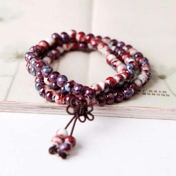 Strand China Handcraft Fashion 6mm Bracciale con perline in ceramica Bracciale da donna 108 Mala con corda elastica Multi cerchi con perline di preghiera