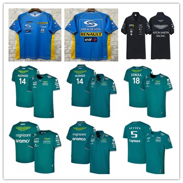 Camisetas masculinas Aston Martin Jersey T-shirt AMF1 Polos 2023 Official Mens Fernando Alonso 14 Strollo