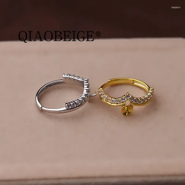 Clusterringe QIAOBEIGE 925 Sterling Silber Weibliche Modelle Kubikzircon Perlenring Urlaub Partei Schmuck Erkenntnisse Komponenten