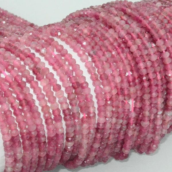 Pietre preziose sciolte, tormalina rosa naturale, perle rondelle sfaccettate, spessore 4 mm, circa 2,8 mm