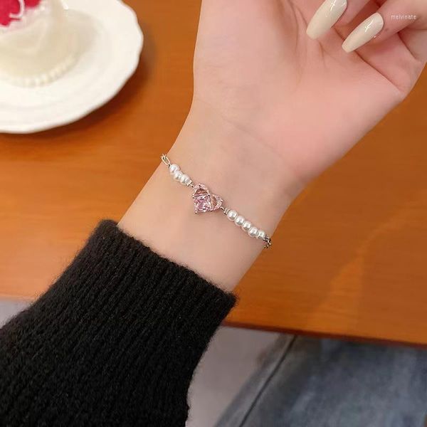 Braccialetti di collegamento Perle alla moda Catena a cuore di cristallo Regolare le donne Rolo Wrap Bracciale Ragazza da indossare ogni giorno