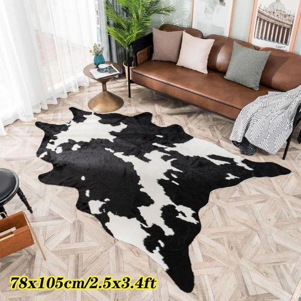Tapetes 78x105cm imitação de vaca impressão tapete preto e branco falso couro tapetes área animal tapete antiderrapante para crianças quarto decoração de casa