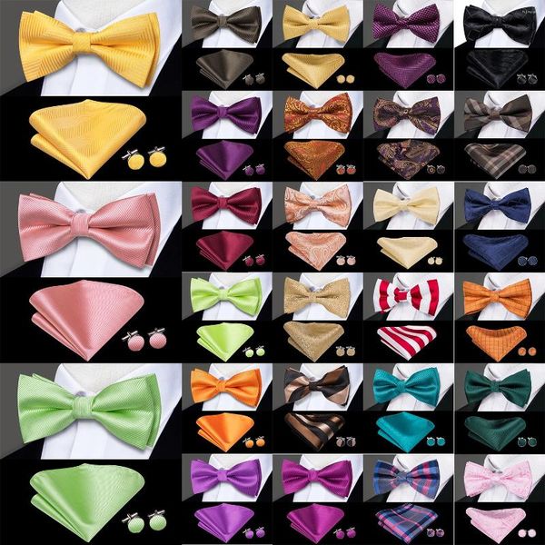 Fliegen Hi-Tie Seide Vorgebundene Herrenkrawatte Einstecktuch Manschettenknöpfe Set Bowtie Männlich Jacquard Solide Paisley Floral Hochzeit Business Hohe Qualität