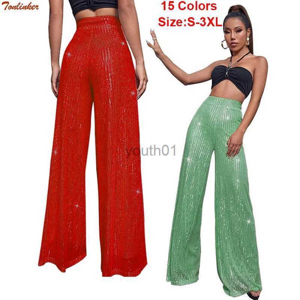 Damenhosen, Caprihosen, 15 Farben, modische Pailletten-Hosen mit weitem Bein, Schwarz, Rot, Blau, koreanischer Stil, Damen-Hosen, hohe Taille, lockere Wisch-lange Hosen, S-3XL, zln231113