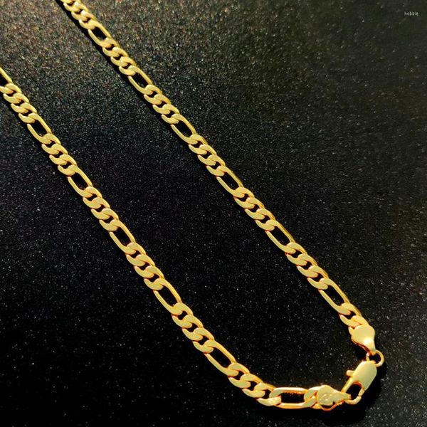 Collane con ciondolo Collana da donna Catena Vero oro giallo 24 K FINITURA Solido Figaro Bling Link 6mm 20 pollici Stamep 585 Marchiato