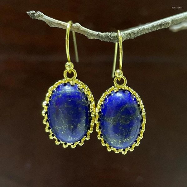 Baumelnde Ohrringe 4Unik Lapislazuli-Tropfen für Frauen, einzigartiger ovaler Modestein-Ohrring, hochwertiger, eleganter, mutiger Schmuck, Geschenk 4UN-E031