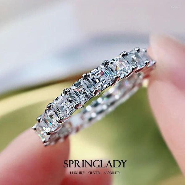 Clusterringe SpringLady Classic 925 Sterling Silber 3 mm Asscher Cut Full High Carbon Diamonds Edelstein Ehering Band Feiner Schmuck