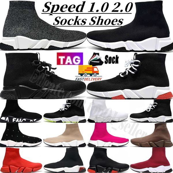 Marchio speed 1.0 Calzino scarpe uomo donna Graffiti Bianco Nero Rosso Beige Suola trasparente Calzini gialli neon velocità 2.0 scarpe da ginnastica da corsa scarpe da ginnastica con piattaforma piatta scarpe balencaigas