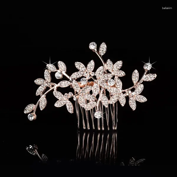 Fermagli per capelli Floralbride che vende cristalli di strass color oro rosa Fiore pettine da sposa Accessori da sposa Damigelle d'onore Donne