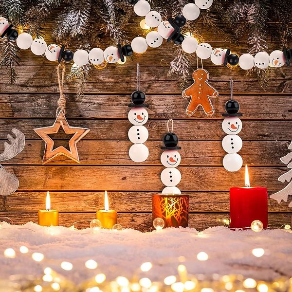 Decorazioni natalizie Fai da te Pupazzo di neve di Natale Perline di legno Ornamenti pendenti invernali Ghirlanda Decorazione per feste Artigianato appeso Accessori per gioielli braccialetto 231113