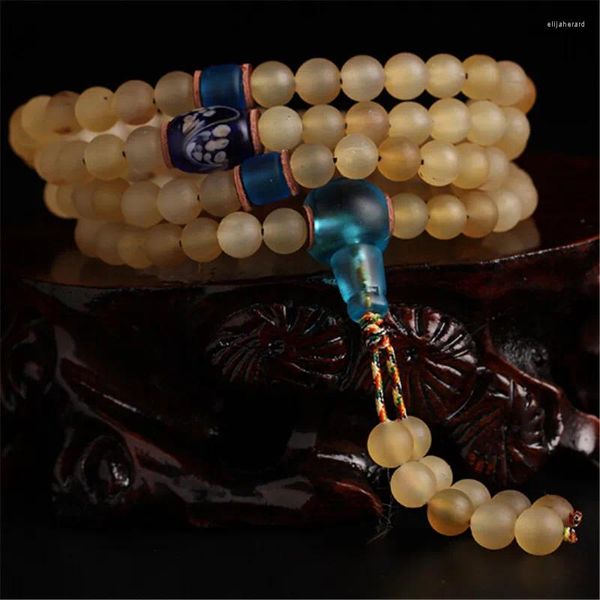 Strand Authentic Boutique Perline di corno di pecora naturale del Tibet Stringa a mano 108 Braccialetti di preghiera Mala Gioielli in stile generale maschile e femminile