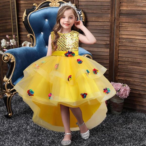 Vestidos femininos lantejouros de lantejoulas de princesa para meninas casamento roupas elegantes crianças festas de aniversário apliquei primeiro comunhão