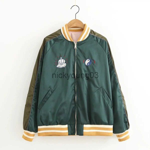 Jaquetas femininas 2023 primavera novo nicho design original mulheres bomber jaqueta básica casaco canelado punhos rosa verde dois lados para usar outwear feminino j231113